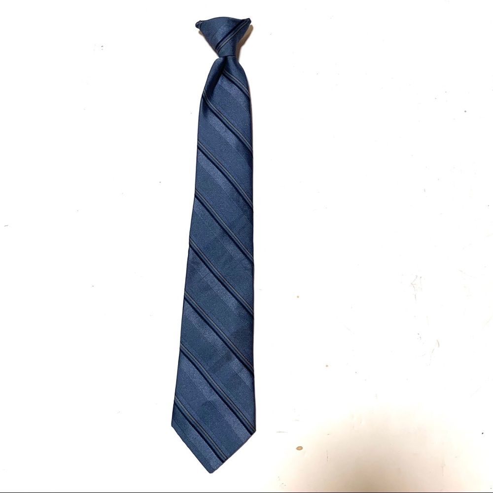 Italianissimo Vintage 70’s Clip-On Tie Blue Stripe Poly & Silk Blend Made in USA